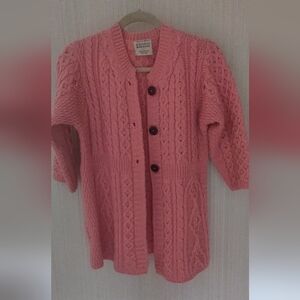Kilronan Knitwear Pink Merino Wool Cardigan Sweater M Ireland